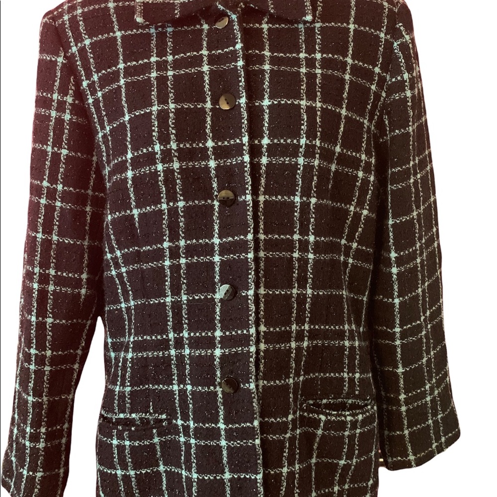 Sag Harbor Size 16 Teal blue & black plaid blazer with sparkle. Gently worn. - Picture 3 of 14